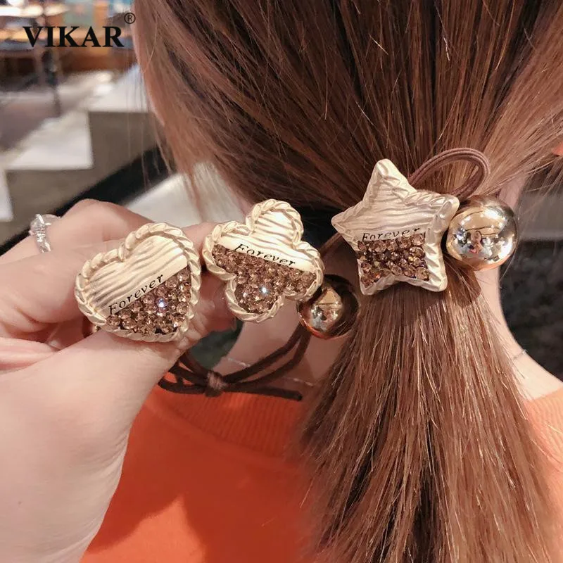

New Women Cute Pentagram Heart Elastic Hair Bands Crystal Rhinestone Scrunchie Set Hair Ropes Fashion Hair Accessories Headwear