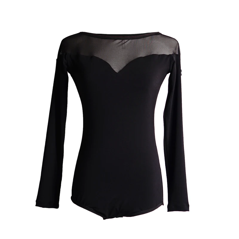 

Dance Clothing Girls Latin Dance Practice Tops Children Professional Rumba Dance Conjoined Black Long/Short Sleeve Shirt DQL2131