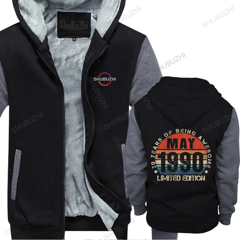 

Man shubuzhi hoodies fleece zipper Retro Fashion May 1990 32th Birthday homme outwear winter thick hoody sweatshirt loose style