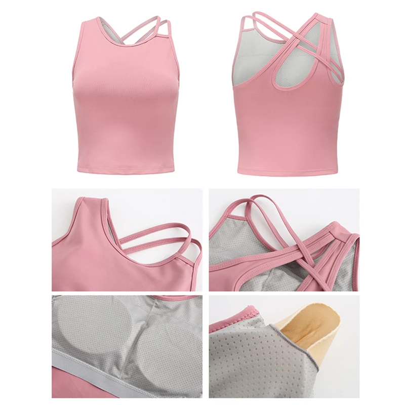 Женский спортивный топ без рукавов асимметричный компрессионный розовый со