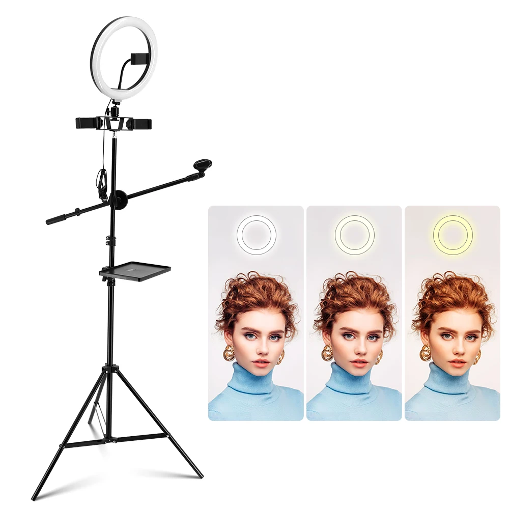 

LED Selfie Light 26CM Ring Light Dimmable Fill Lamp with Tripod Stand Phone Holder for Photography Youtube Video Live Makeup