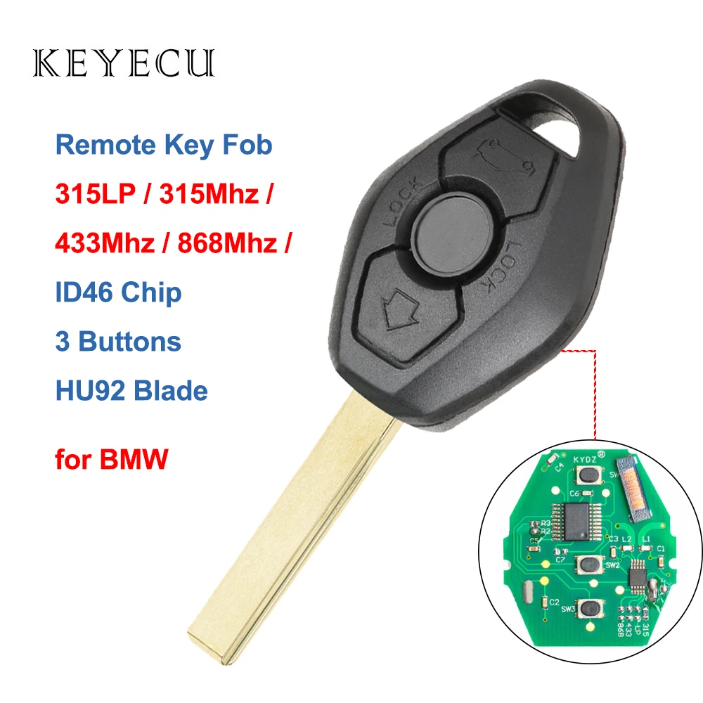 Keyecu 3 кнопки 315LP МГц 315 433 868 дистанционный ключ с чипом ID7944 ID46 для BMW CAS2 5 серии E46 E60 E83