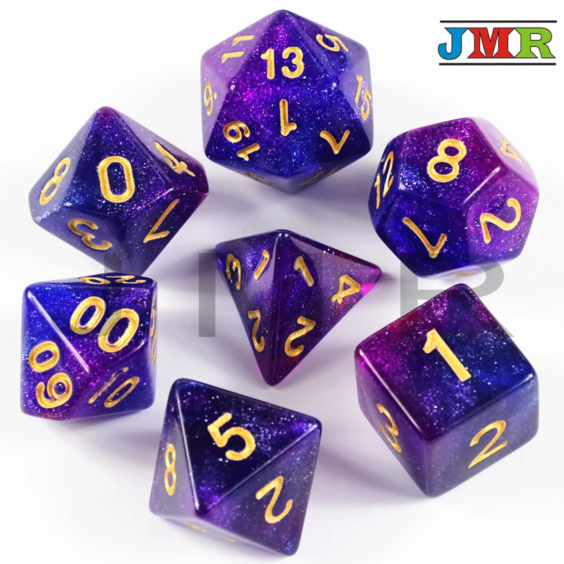 Purple Blue 6 цветов Творческий Вселенная Игральный Кубы с рисунками галактики набор D4-D20 с таинственным Королевский Блеск порошок потрясающий эффект для DND RPG вечерние пользу - Цвет: Purple Blue