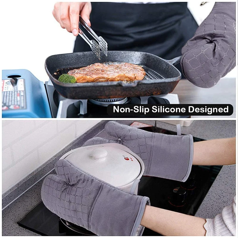 

6Pcs Oven Mitts, 500 Heat Resistant Oven Mitts with Kitchen Towels Soft Cotton Lining and Non-Slip Surface