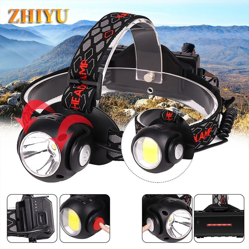 

T6 + COB светильник, светильник налобный фонарь с зарядкой от USB светильник, наружный осмотр, налобный фонарь, вращающийся на 360 градусов, рабочи...