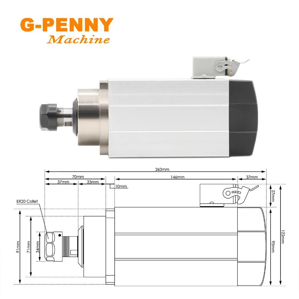 G-PENNY 1 5 кВт ER20 двигатель шпинделя с воздушным охлаждением квадратный шпиндель без