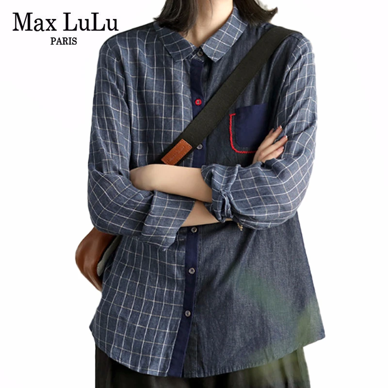 Женские Винтажные льняные рубашки Max LuLu хлопковые блузки в клетку с карманами