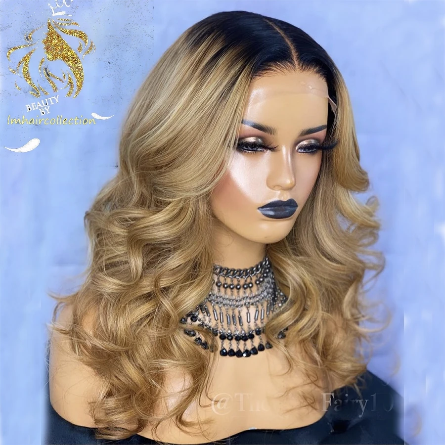 Ombre Honey Blonde Color Transparent Lace Front Wigs with Baby hair Indian Loose Wave Remy Human Hair Wigs for Women
