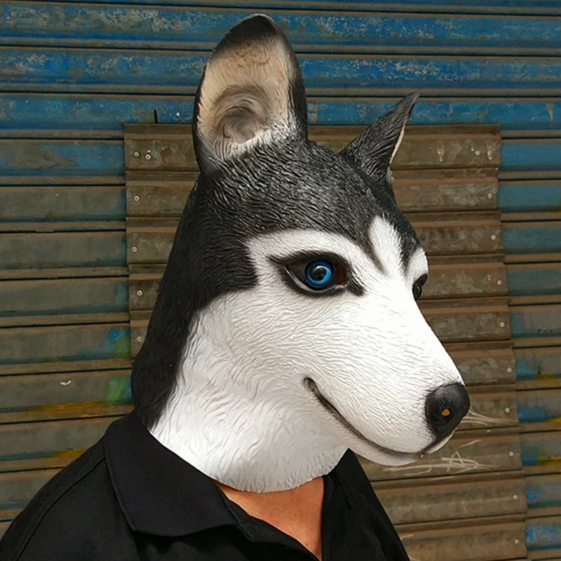 

Funny Husky Dog Head Mask Latex Animal Full Headgear Halloween Cosplay Props