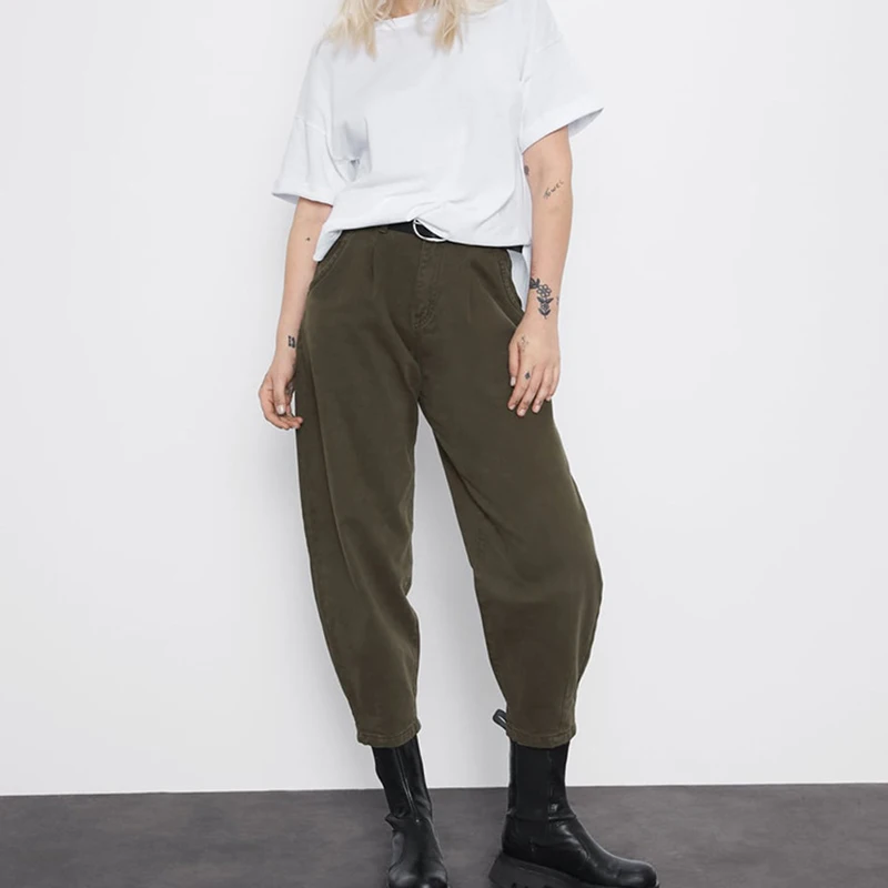 ZA Women's Loose Tooling Pants 2019 Autumn and Winter New Elastic Waist High Trousers England Wild Sports | Женская одежда