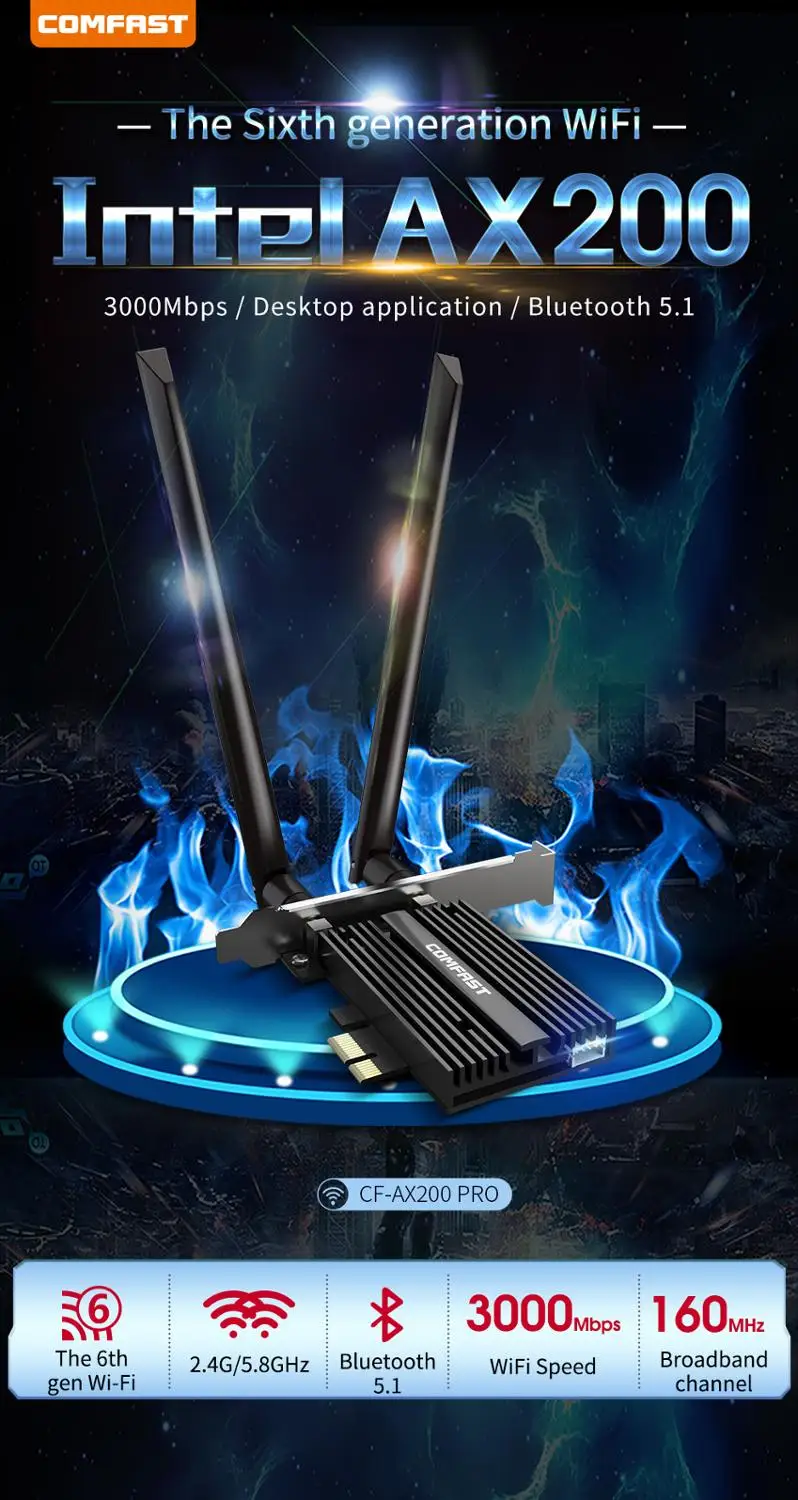 Двухдиапазонный беспроводной адаптер 3000 Мбит/с Wi Fi 6 Intel AX200 PRO 2 4G/телефон сетевая