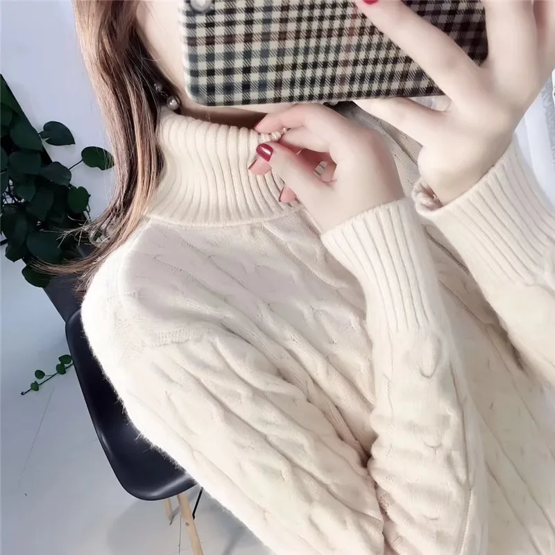 Осень-зима 2019 Женская водолазка свободный свитер с длинным рукавом пуловеры