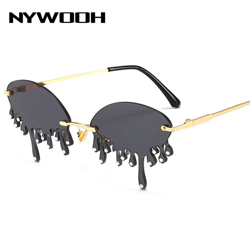 

NYWOOH Rimless Sunglasses Women Trendy Unique Tears Shape Sun Glasses Funny Frameless Shades Eyewear UV400