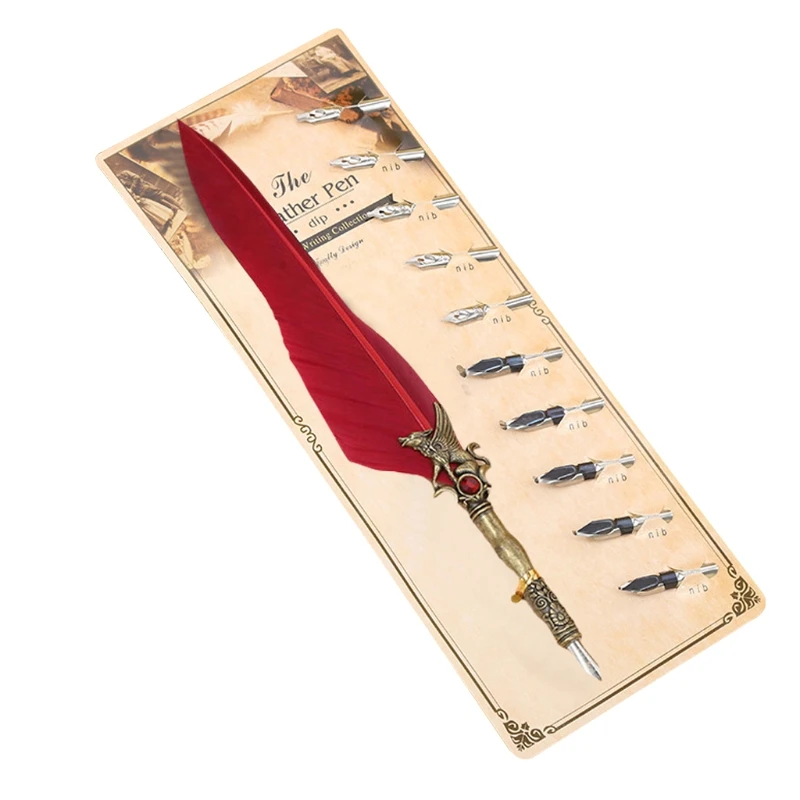 

A9LC Retro Quill Pen Calligraphy Writing Pen Assorted Colors 10 Various Pen Nibs Exquisite Retro Dip Pen Calligraphy Pen Set