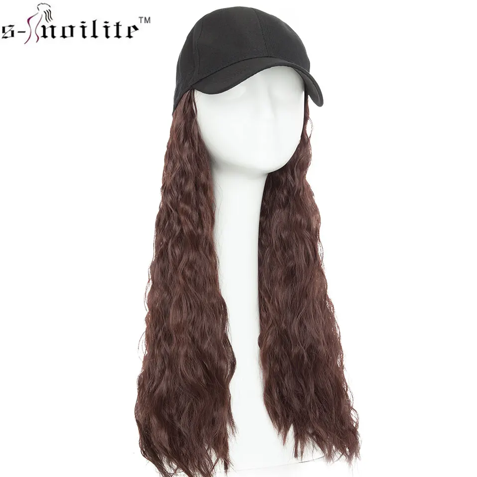 SNOILITE 18inch Long Wavy hair extension with black cap Synthetic extension hair for Girls Party new style intergrate cap hair