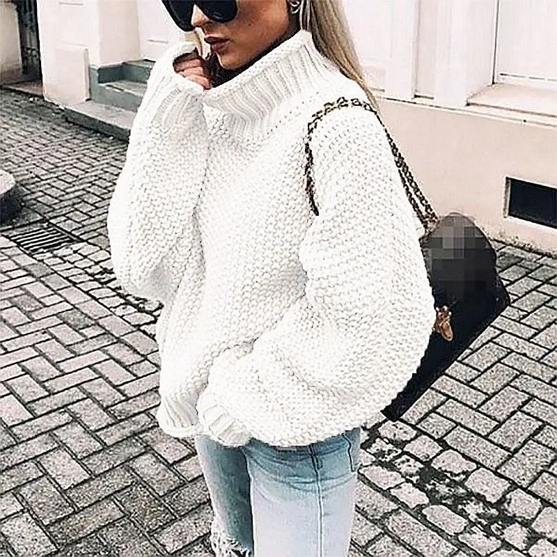

Knit Sweater European and American Women Popular Thick Thread High Neck Pullover New Round Neck Sweater 2020 Autumn and Winter