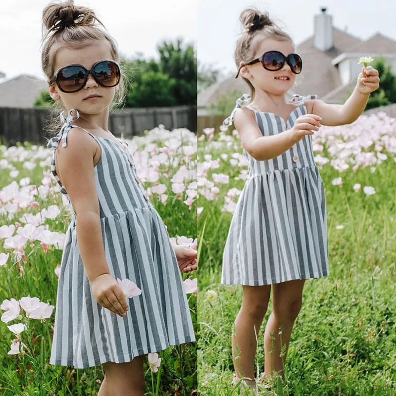 

2020 TALLOLY hot style summer sling gray and white dress children's skirt striped pattern fashion simple style