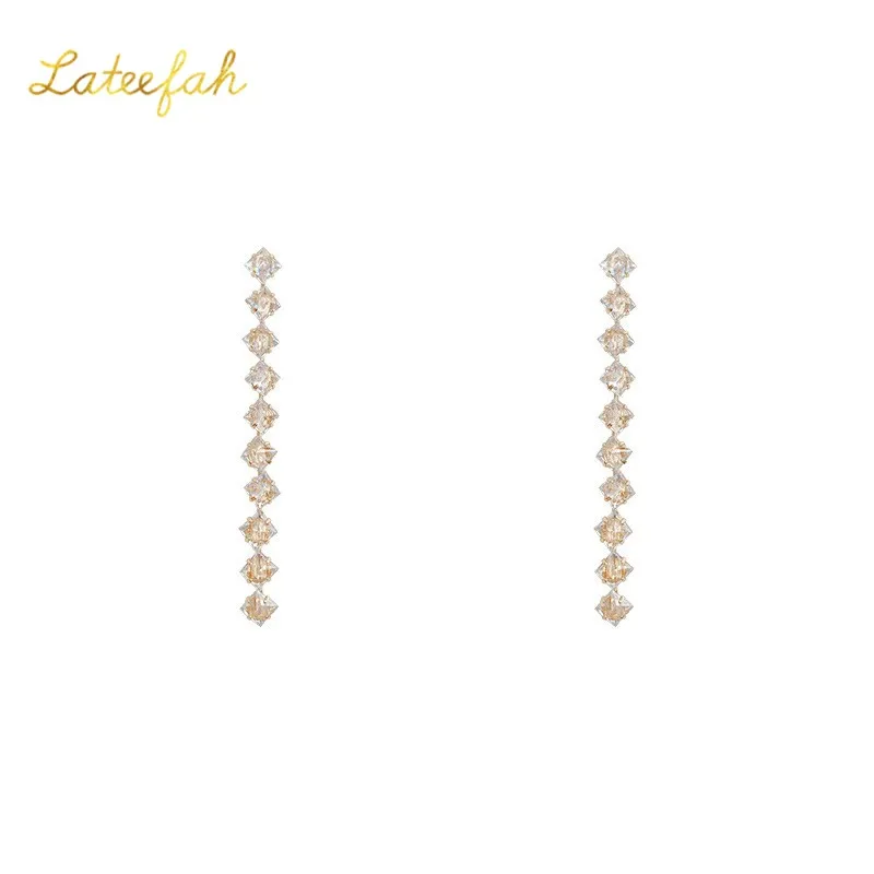 

Temperament Long Crystal Golden Tassel Dangle Stud Earring Dangle for Women Wedding Accessories Fashion Gifts