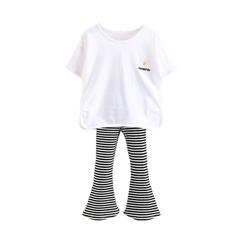 

Baby Suit 2021 Summer New Girl Children's Clothing Children's Short-sleeved T-shirt Striped Pants