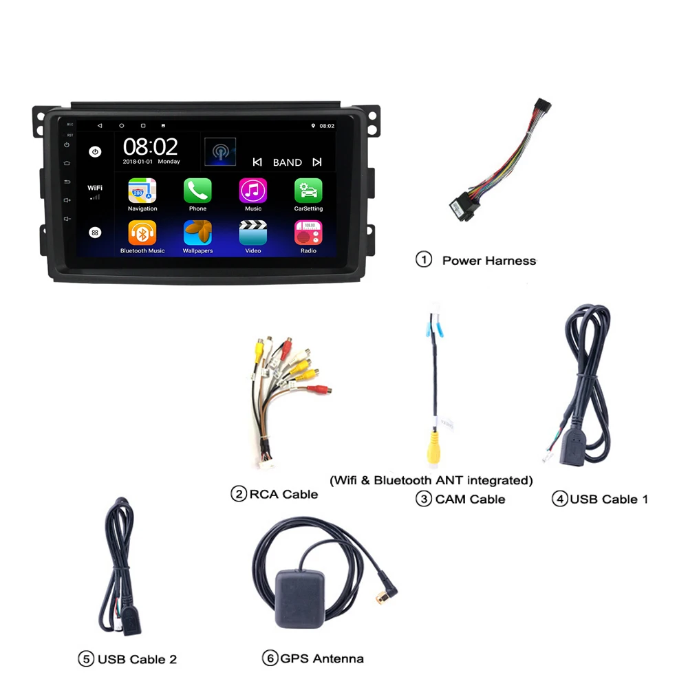 

Eastereggs 2 Din 9 Inch Car Multimedia Player Android 8.1 Wifi Navigation GPS Autoradio For Mercedes Benz SMART 2006-2010