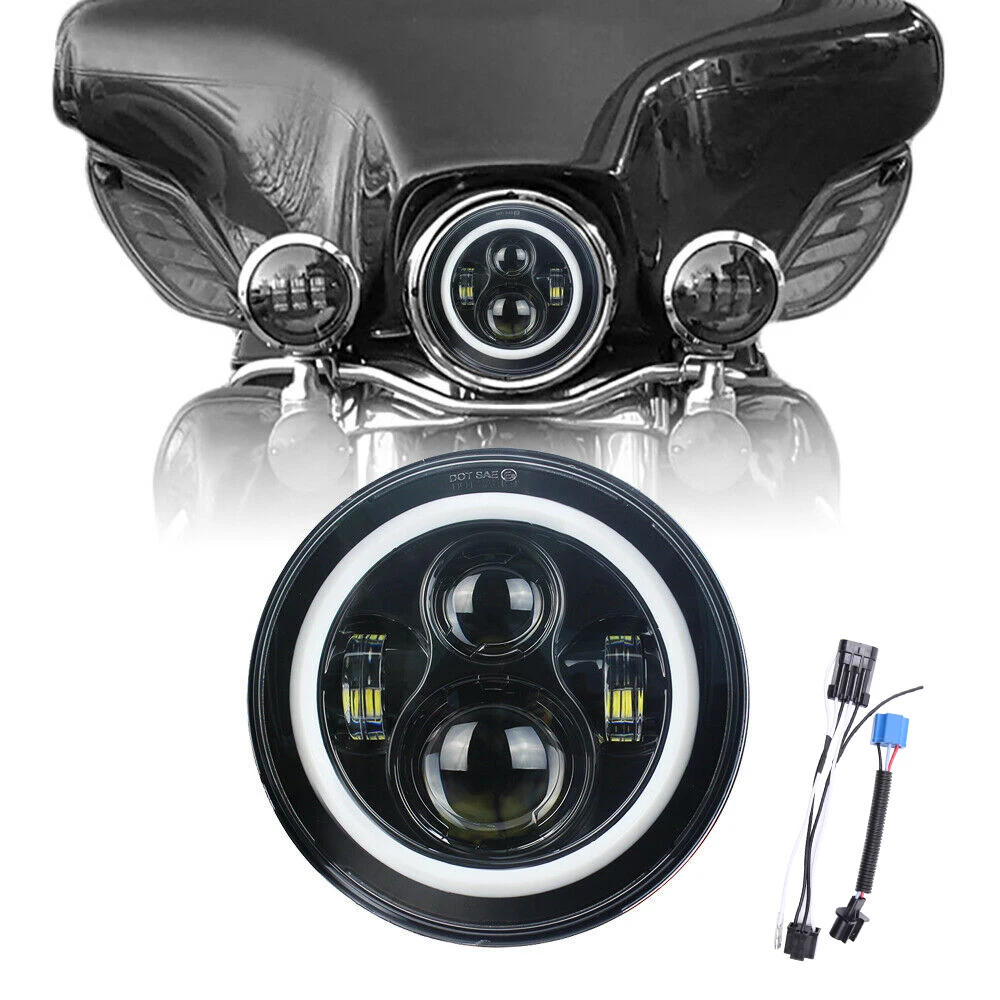 Black 7&quot inch Motorcycle Motorbike Headlight LED Front Light Headlamp 5000LM for Harley Touring Sportster Bobber Chopper Custom |