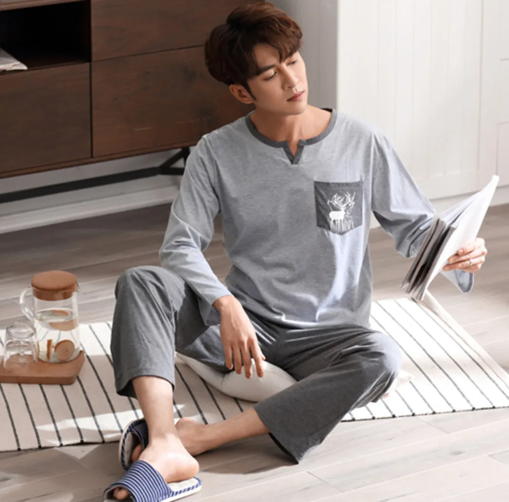 Пижама Мужская с длинным рукавом элегантная впитывающая влагу рубашка для сна в