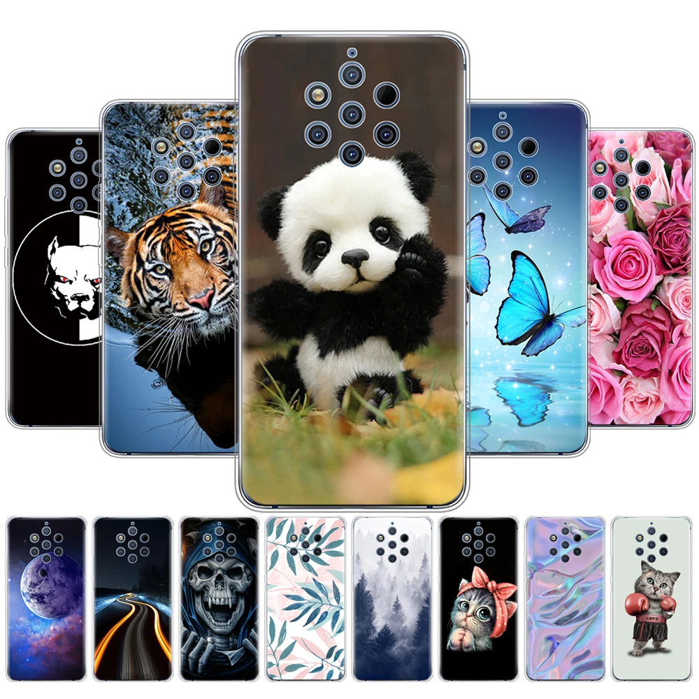 Чехол для Nokia 9 PureView, Задняя панель для Nokia 9 Pure View, чехол для телефона, силиконовый бампер Nokia9, чехол с рисунком панды, тигра, кота