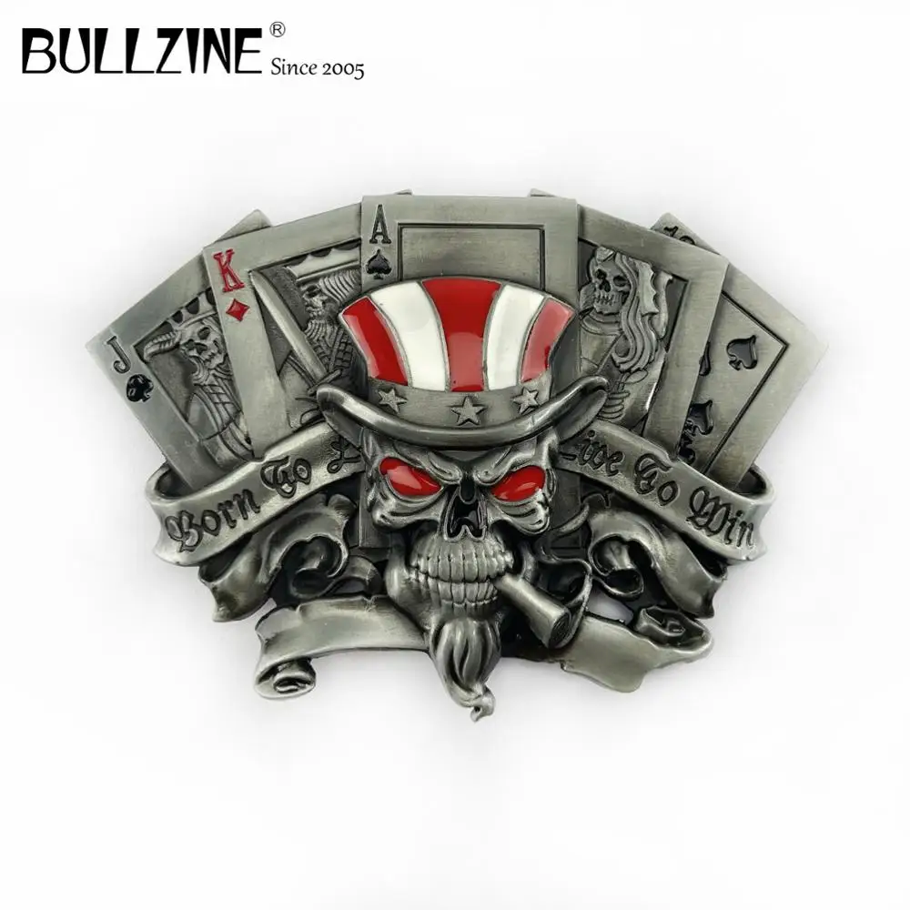 Bullzine череп с игральных карт пряжки ремня оловянной отделкой FP-03465 подходит для