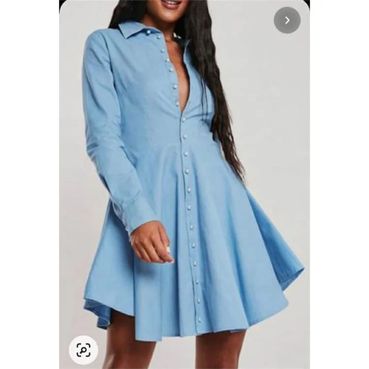 

Cyalaa Blue A-line Buttons Short Shirt Dress Women Turndown Collar Long Sleeve Dress Autumn Sexy Fashion Dress