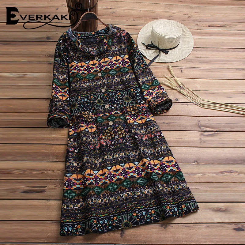 Everkaki Boho длинное пальто куртки женские большие размеры с принтом шляпы свободные