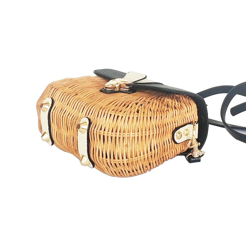 Новый стиль экокожа (полиуретан) кожа + ротанга сумки из натуральной кожи через