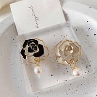 classic camellia rose flower stud earring delicate women accessory daily wearing party earring whiteblack flower jewelry