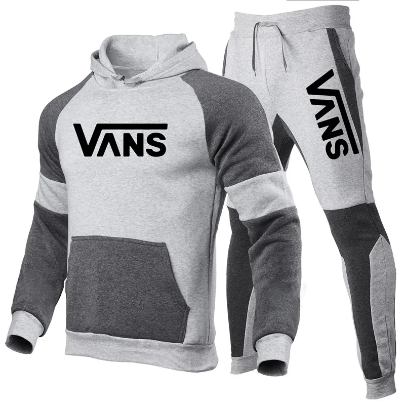 

2021 spring new men's spring and autumn casual suit stitching O-neck hoodie + pants 2-piece set
