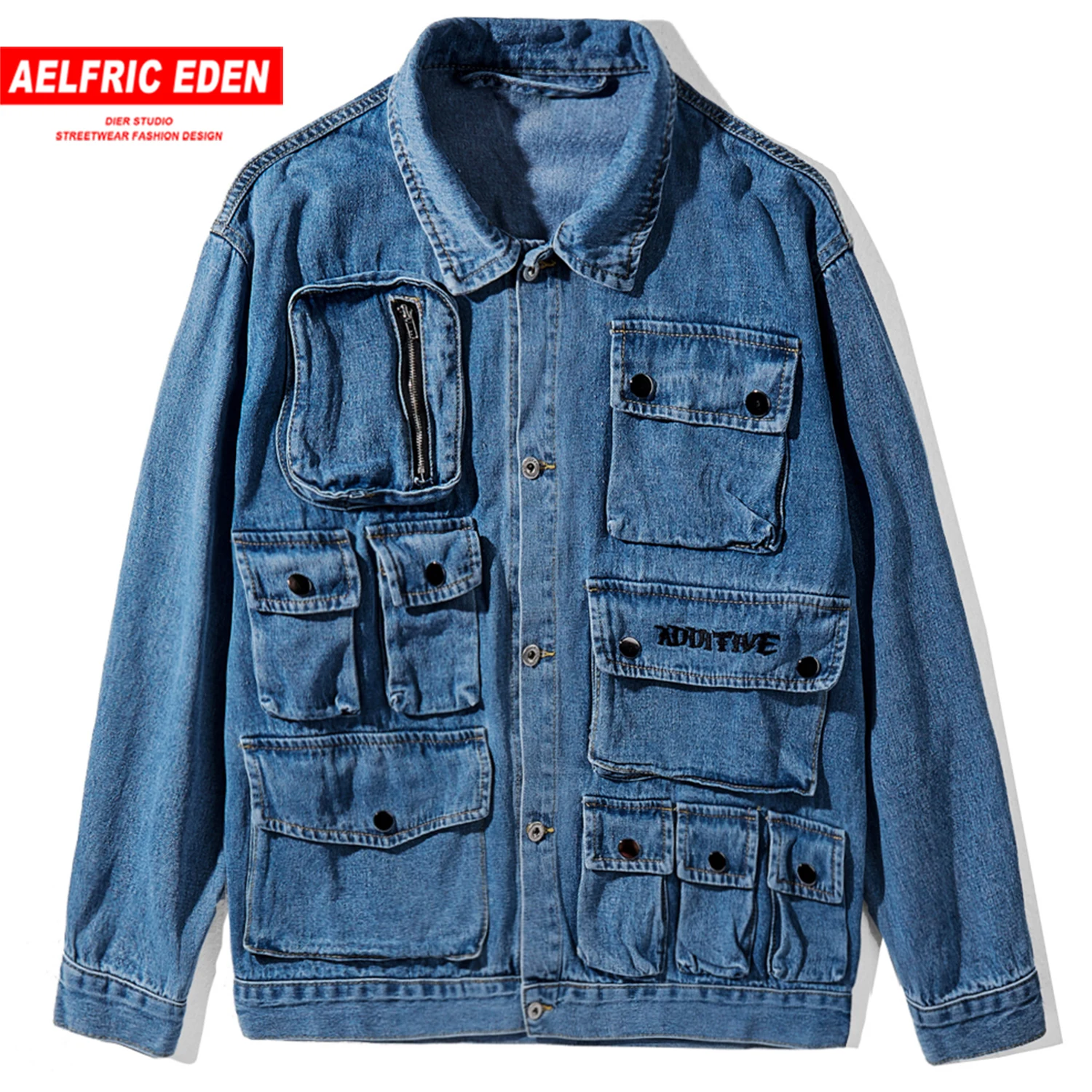 Мужская джинсовая куртка с карманами Повседневная винтажная большого размера в