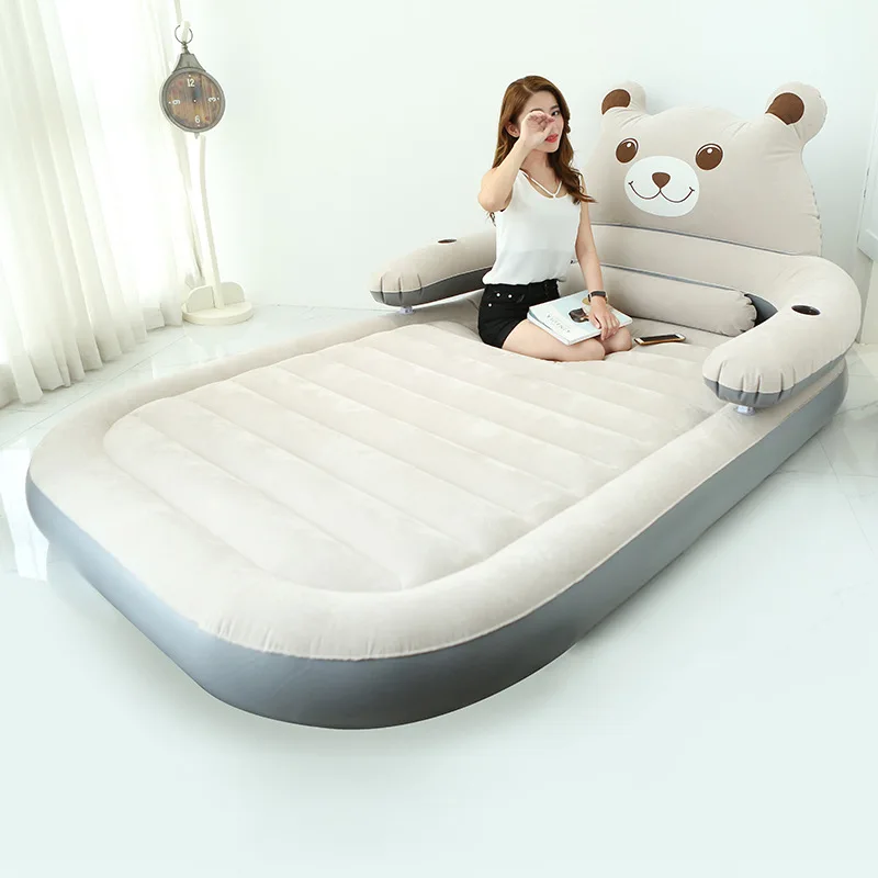 Роскошный надувной матрас для кровати двуспальной розовый/серый со встроенным