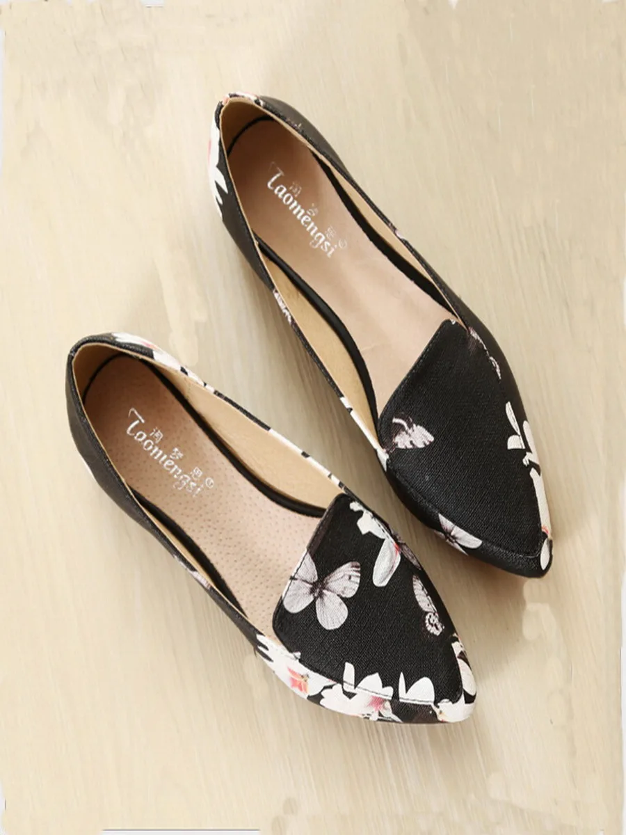 Manufacturers selling national printed fashion women's white shoes pointed ms low with non-slip shoes casual shoes size 34-43