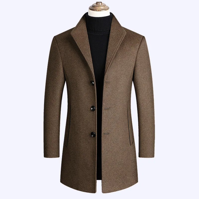

Мужское шерстяное пальто с воротником-стойкой, утепленное деловое пальто большого размера с длинным рукавом, Осень-зима