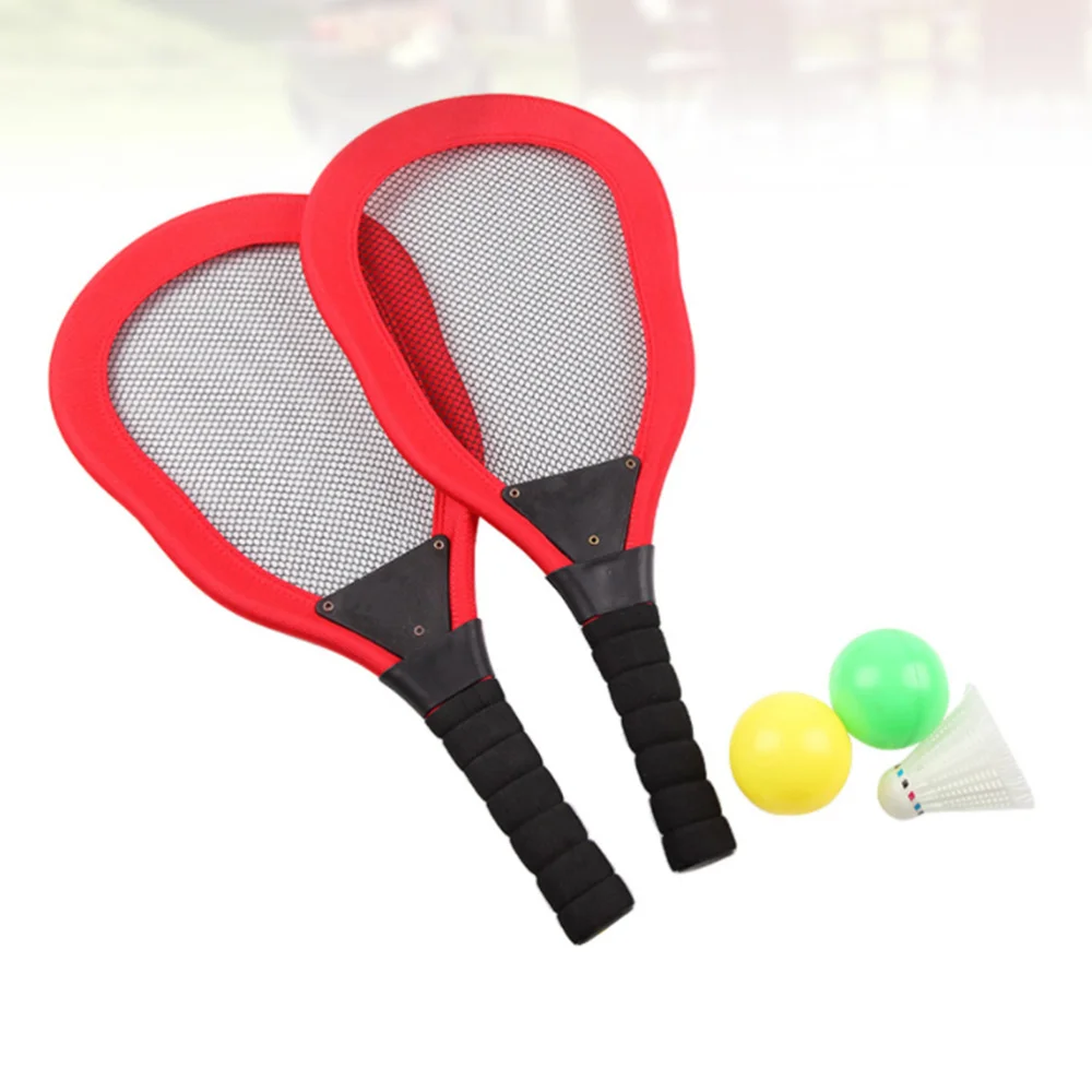 

5pcs Sports Children's Cloth Art Tennis Racket Badminton Beach Racket Kids Outdoor Supplies (Red 2pcs Racket + 1pc Badminton