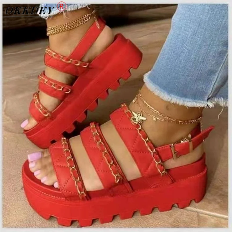 

Women's 2021 summer new flat-soled sandals women's soft leather casual open-toed gladiator wedge women's platform shoesOKKDEY