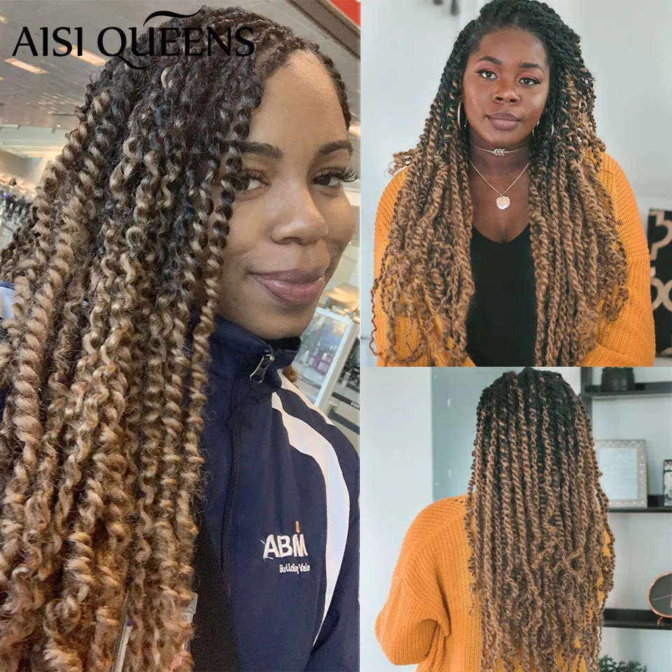 

AISI QUEENS Passion Twist Crochet Hair Extension Synthetic Crochet Braid Long Ombre Black Blonde Braiding Crochet Hair