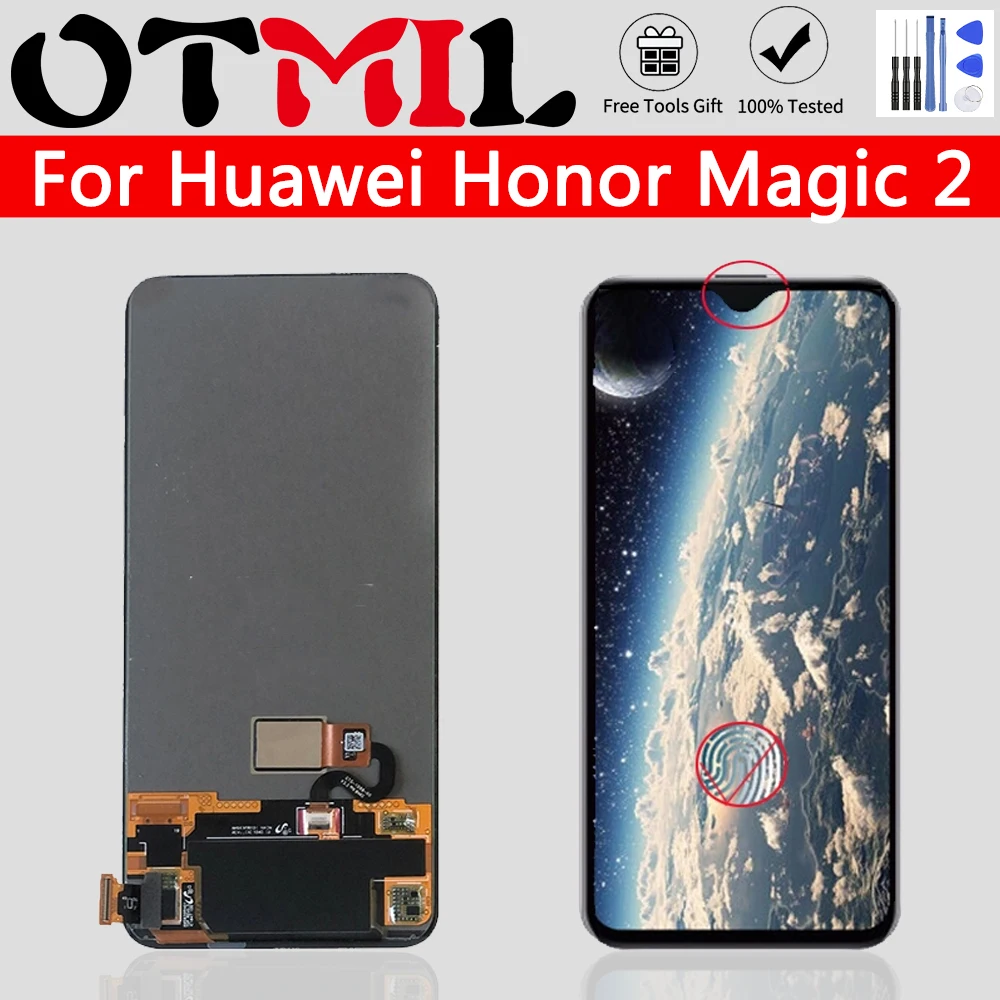 

С дактилоскопическим сенсором 6,3 '', 100% новый ЖК-дисплей для HUAWEI Honor Magic 2, ЖК-дисплей с дигитайзером в сборе Magic 2, сменный сенсорный экран