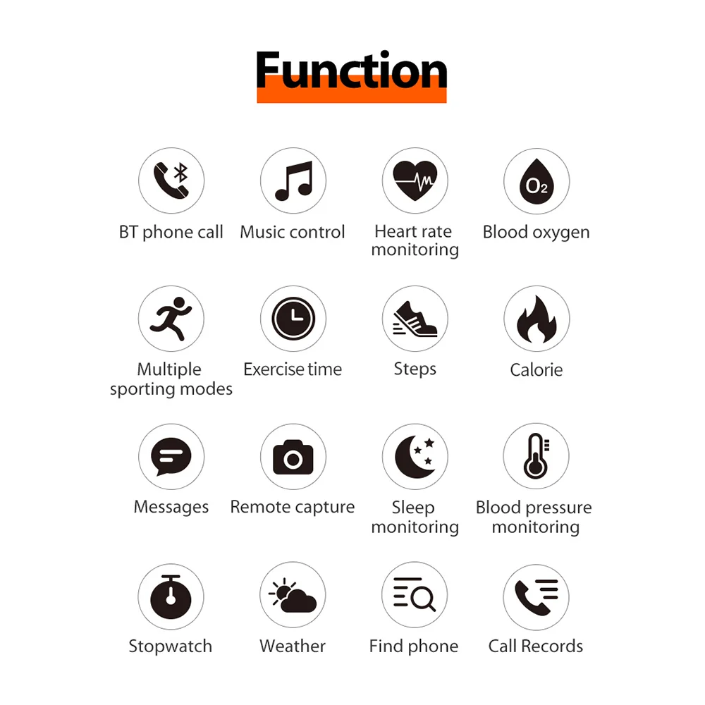 

2021 Smart Watch with Blood Pressure Monitor Full Touch Screen Support Bluetooth Call Music Heart Rate Fitness Bracelet