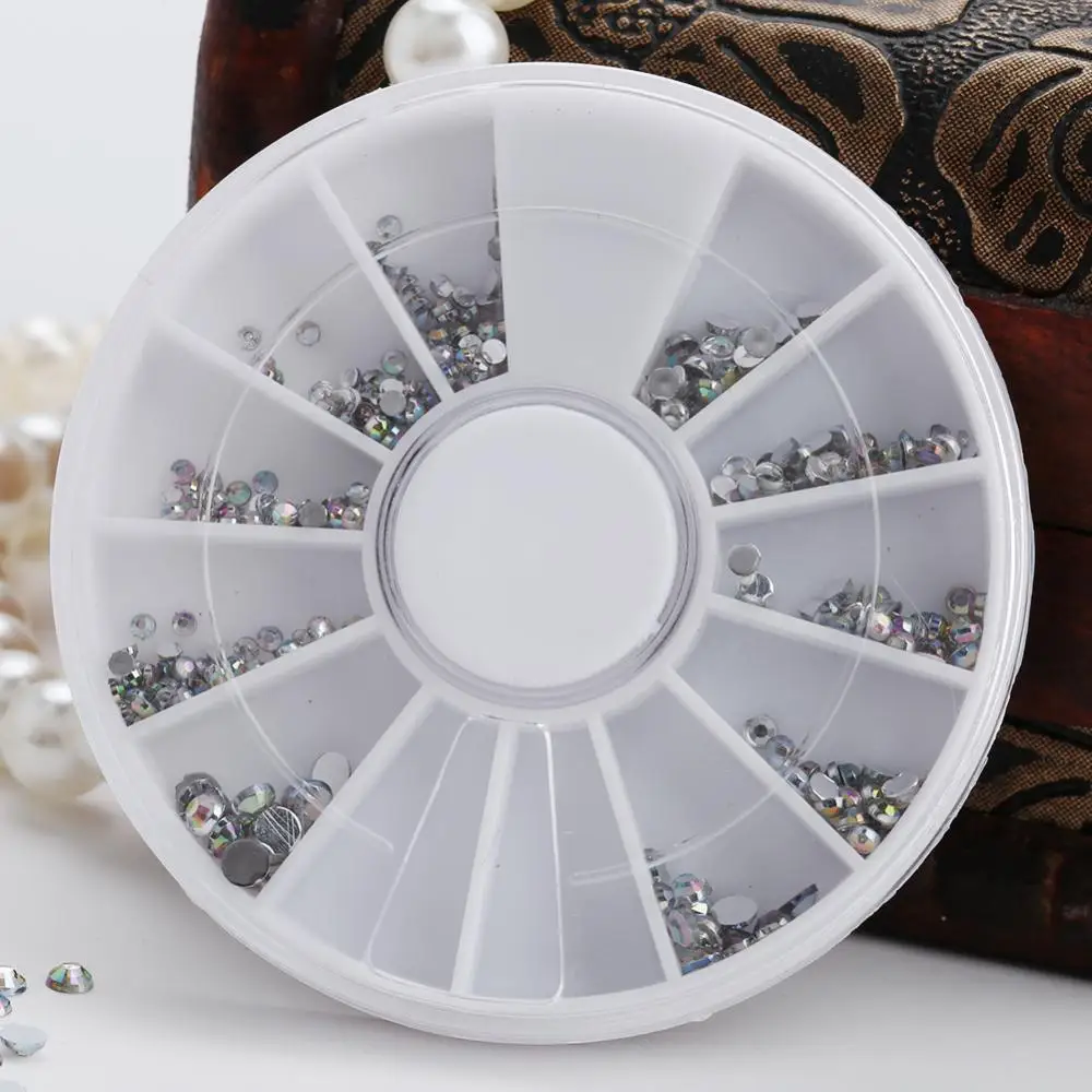 

1 Wheel 5 Sizes White Multicolor Acrylic Nail Art Decoration Glitter Rhinestones Nail Art Decoration
