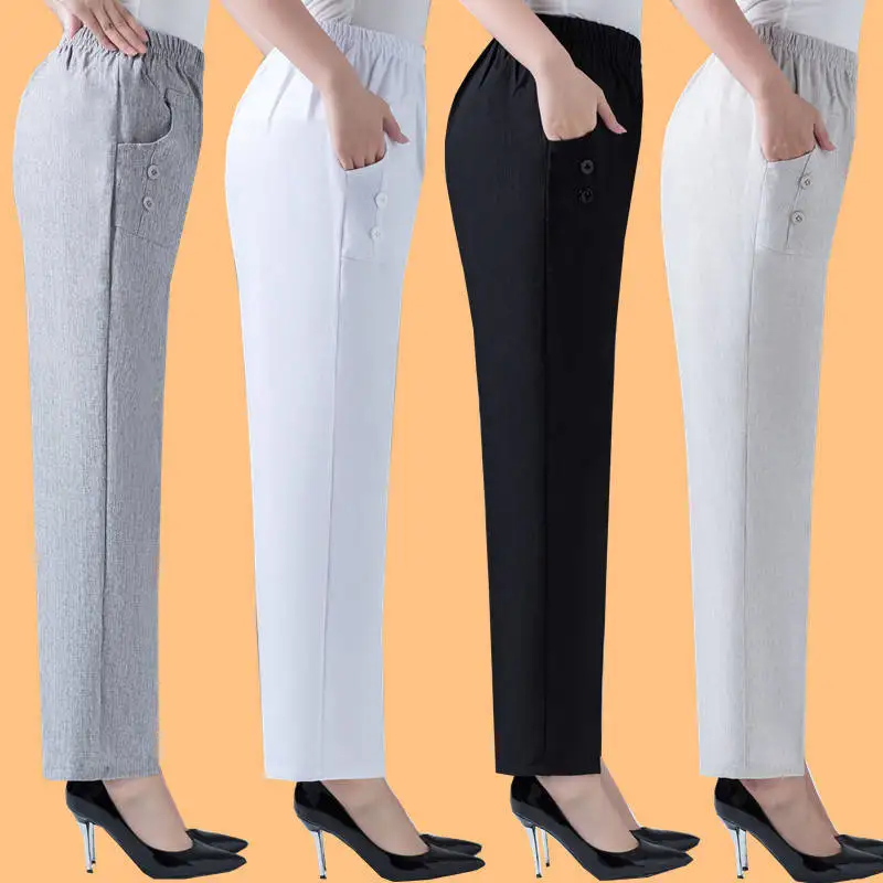 

Women Trousers Straight Pants High Waist Casual Female Pantalon Femme Calca Feminina Khaki Beige Plus Size Donna Pantaloni F140