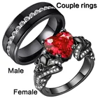 Роскошное кольцо для пары женское кольцо с рубином в форме сердца и черное обручальное кольцо для мужчин
