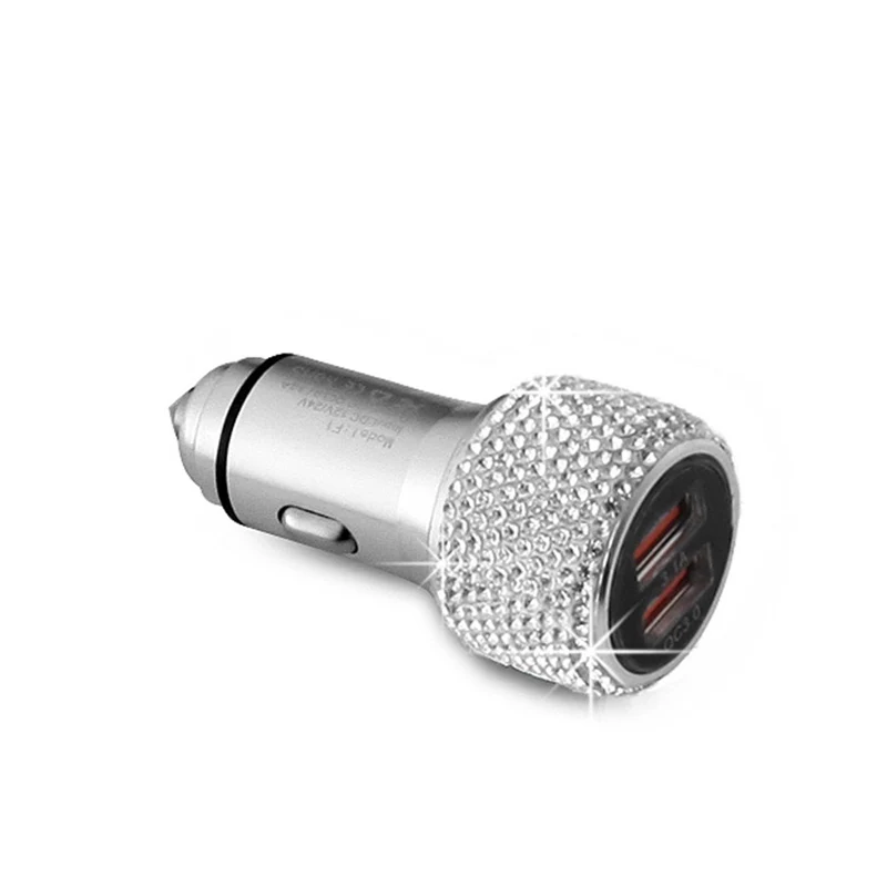 White Car charger Алмазный Кристалл Двойной зарядное устройство USB линия Bling горный хрусталь автомобильного прикуривателя Универсальный кабель для передачи данных для iPhone Xiaomi huawei - Название цвета: White Car charger