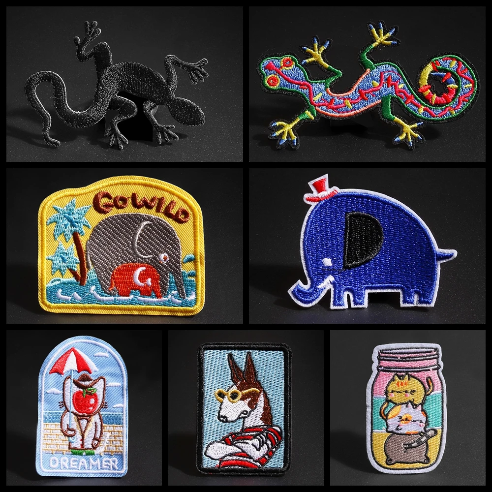 Мультфильм животных Вышитые Волк с короткими рукавами изображением слона в виде