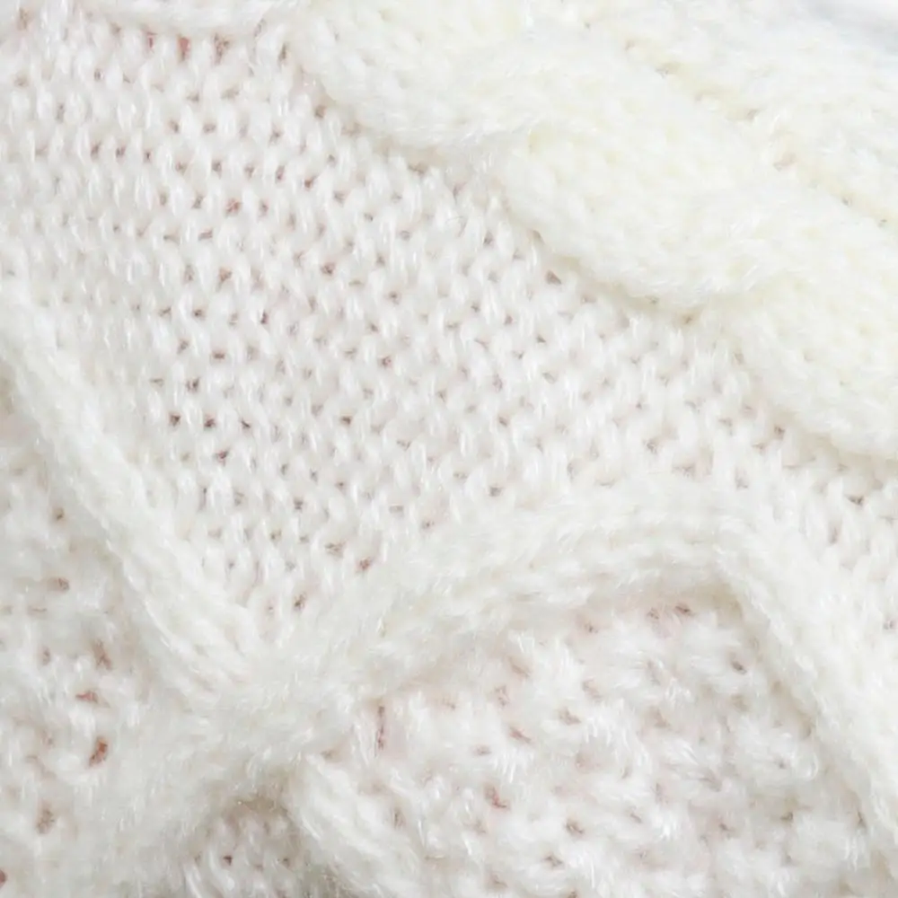 Women's Half Finger Gloves Diamond Rhombus Warm Gloves in autumn and winter Thickened knitted gloves - Цвет: Белый