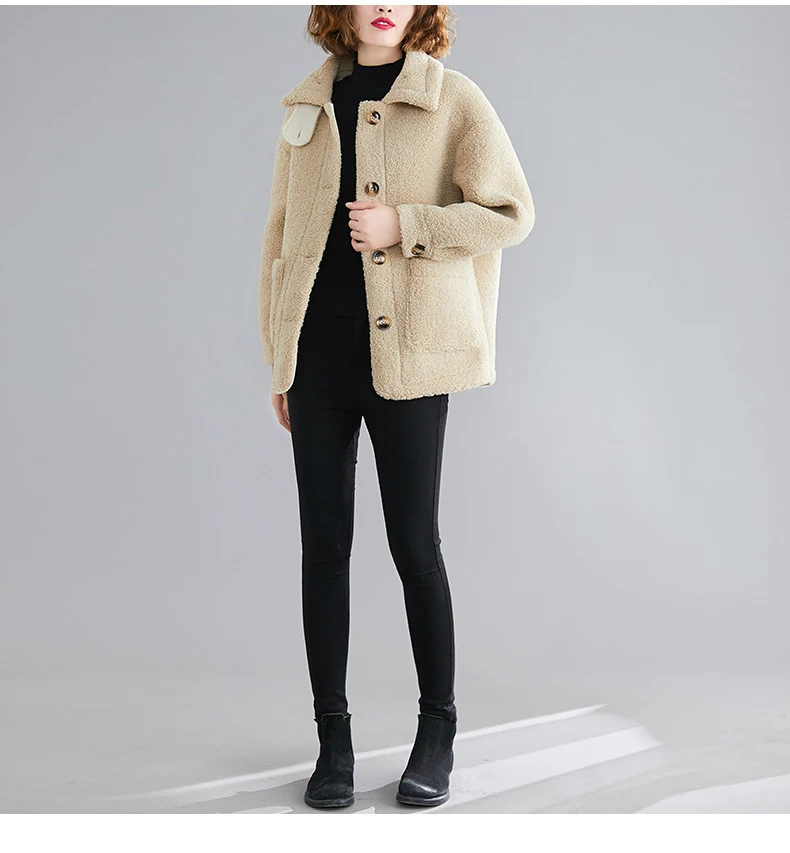 

Plus Size Women Lamb Wool Faux Fur Coat Winter Thick Loose Furry Jacket Girls Fluffy Fur Outerwear Cute Sweet Long Sleeve Coats