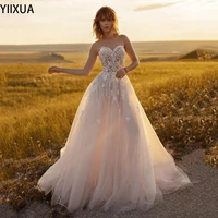 yixuan summer charming soft tulle long sleeves a line appliqued weeding dress special occasion 2021 new arrival high quality